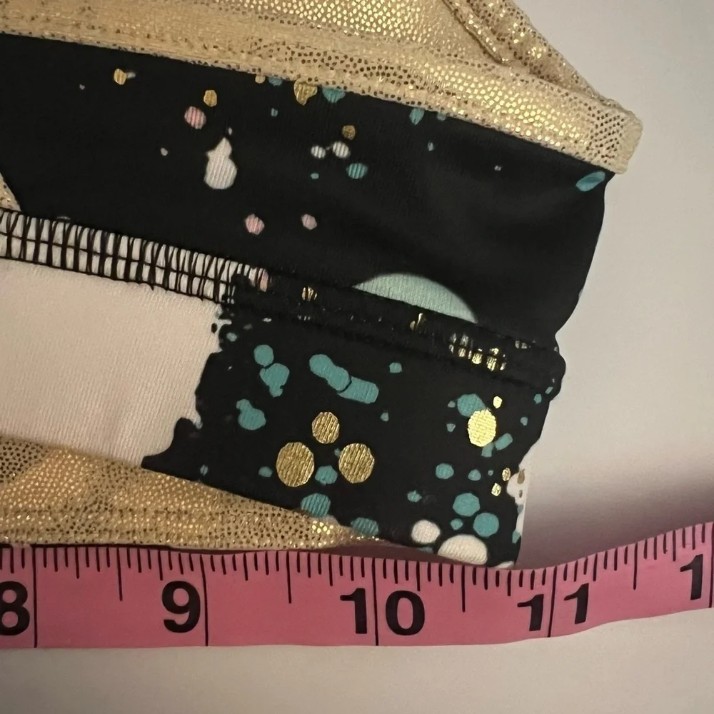 🍄 3/$25 Justice Girls Reversible Sports Bra Black Turquoise and Gold Size 10